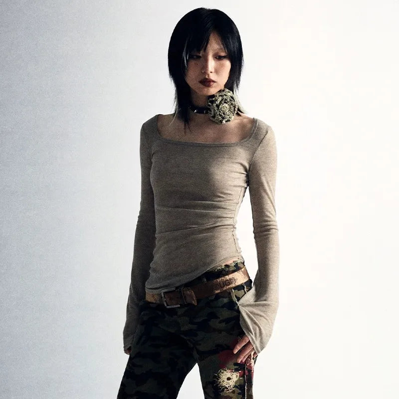 Women's Grunge Aesthetic Knitted Top with Spine Design
