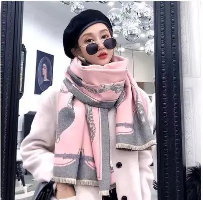 Extra-Large Cashmere Scarf, Equestrian-Print Blanket Wrap, Pashmina