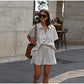 Cotton Linen Women's Two-Piece Summer Shorts Set, Plus Sizes