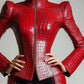Women's Red Faux Leather Alligator-Pattern Gothic Vintage Jacket