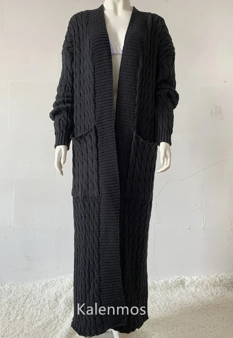 Vireous Very Long Cardigan, Women's Cable Knit Jacket, Multicolours