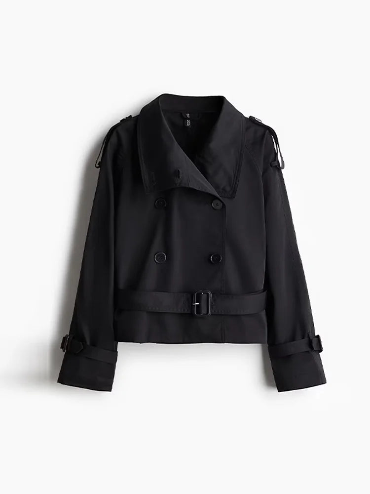 Vireous Women's Short Jacket Belted Trench Coat