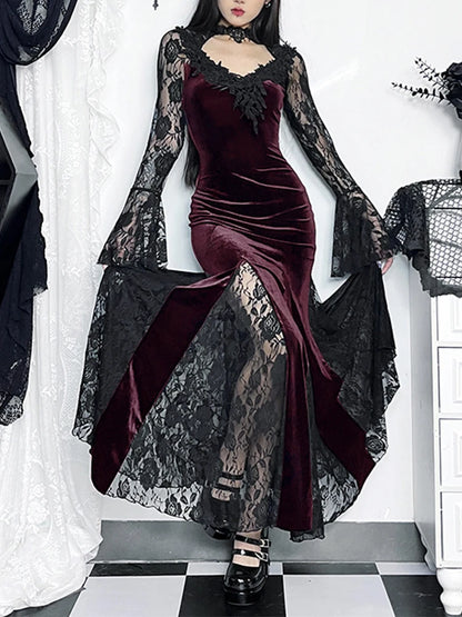 AltGoth Romantic Goth Aesthetic Flare-Sleeve Clubwear Dress