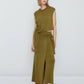 Vireous Women's Fashion Knitted Side-Knot Army Green Split-Front Long Skirt