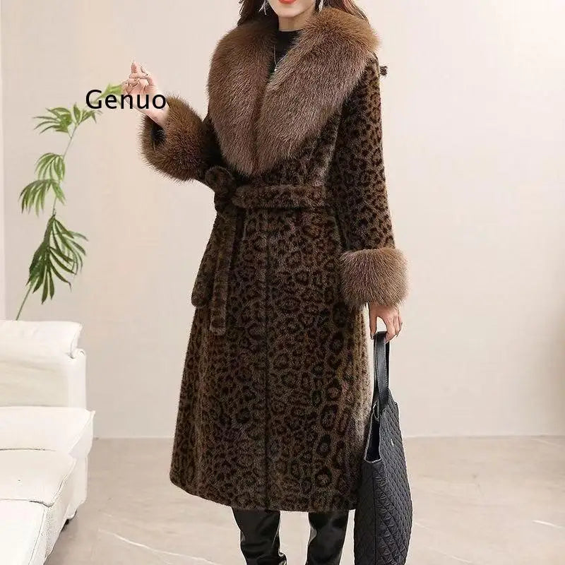 Women's Luxury Faux Mink Fur Coat with Contrast Collar, Multi Colours