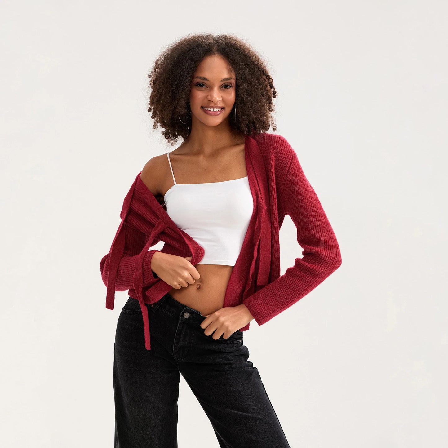 Bow Tied Front Knitted Women's Cardigan, Multi Colours