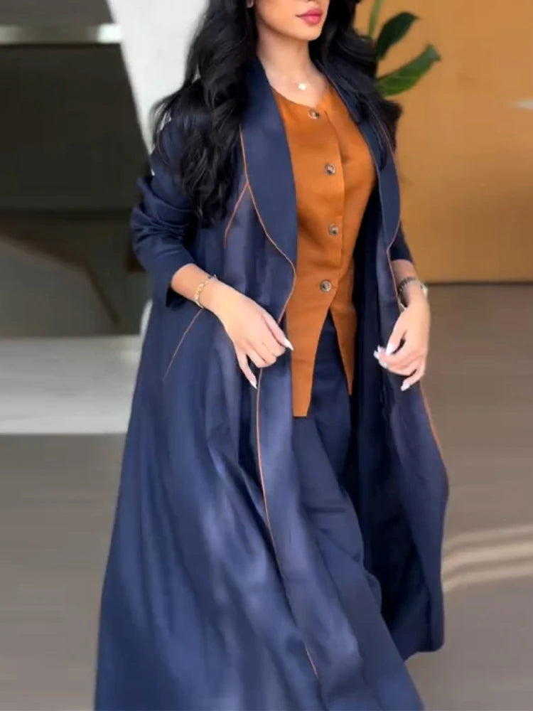 Vireous Women's Windbreaker Fashion Extra-Long Coat, Loose Ruched