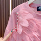 Loose Summer Glam Feather Short-Sleeve Women's Short Dress