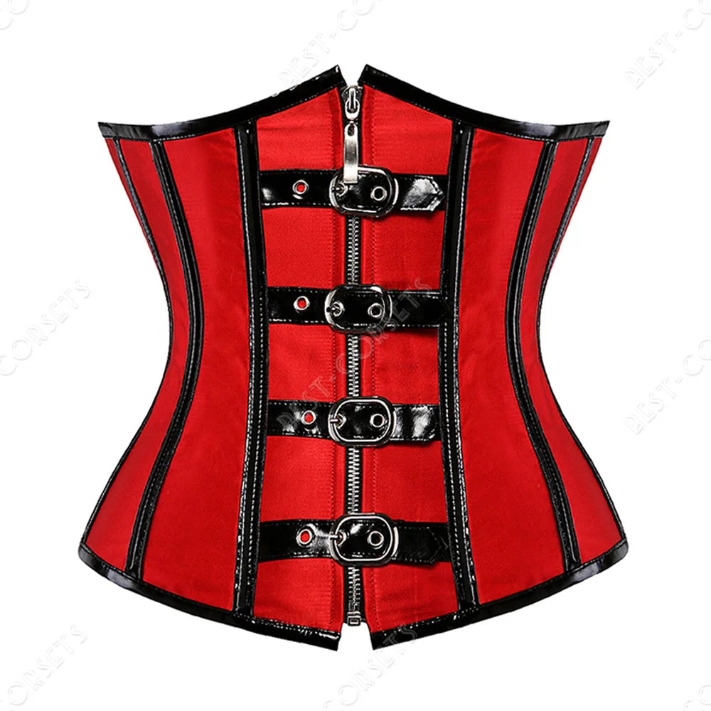 Women's Steampunk Faux-Leather Underbust Corset in Brown