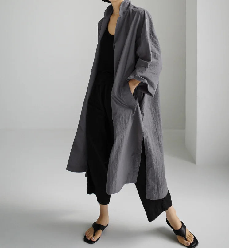 Vireous Cotton and Linen Women's Fashion Casual Loose Shirt Coat