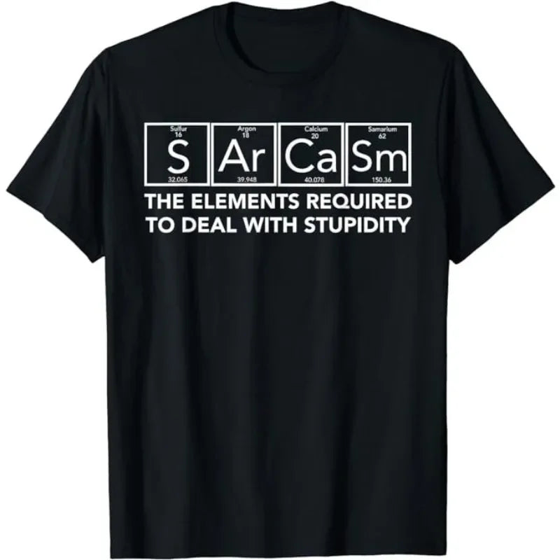 Funny 'Sarcasm Elements' Periodic Table T-Shirt, Science Chemistry Humour