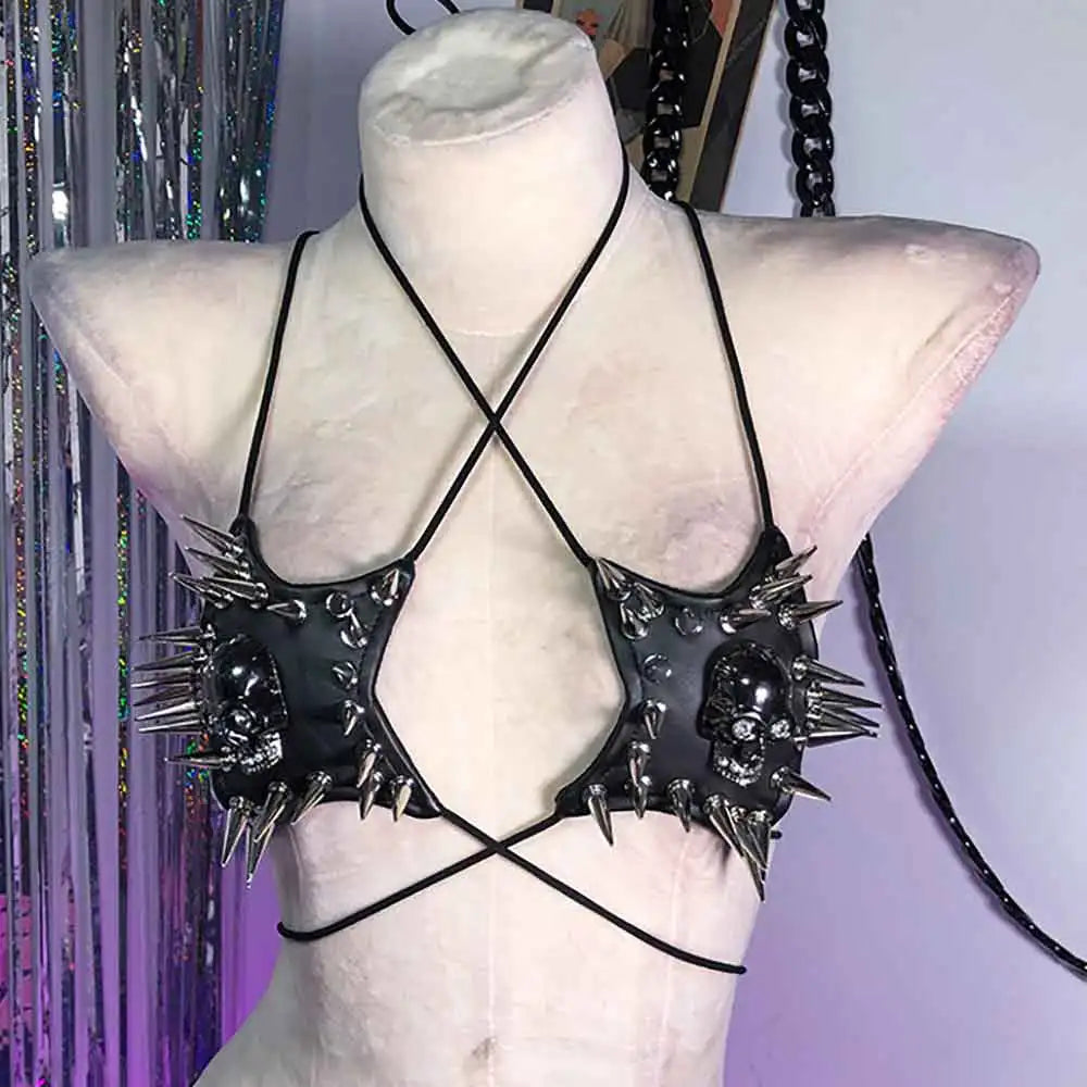 Gothic Crop Top with Spikes, Punk Rave Festival Bra, Multi Designs