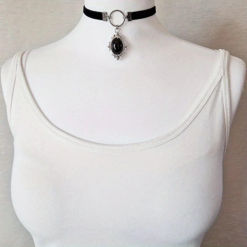 Dark Cross Gothic Vampire Cameo Pendant, Velvet Choker Necklace, Multi Designs
