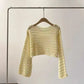 Crochet Casual Women's Cover Up, Long Sleeve Knitted Crop Top