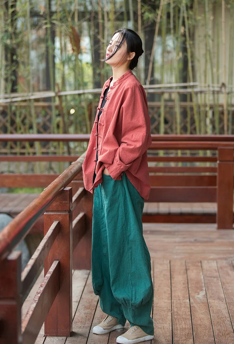 Fashion Cotton Linen Women's Stand Collar Jacket, Multi Colours
