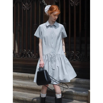 Elegant Preppy Dress, Summer Slim-Fit Shirt Dress