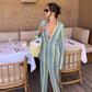 Vireous Crochet Colourful Women's Stripe Maxi Dress