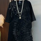 Loose Summer Glam Feather Short-Sleeve Women's Short Dress