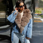 Women's Real Fox Fur Luxury Denim Short Coat