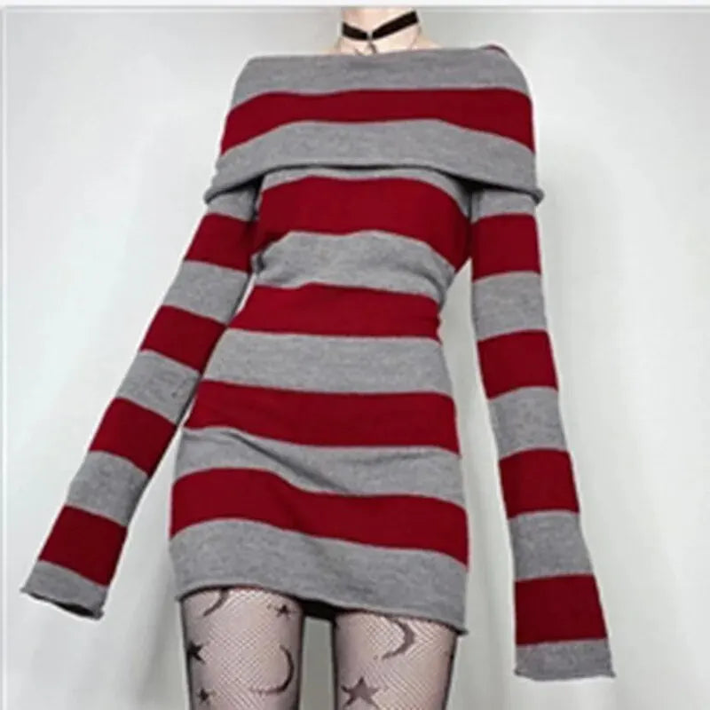 Women's Striped Knitted Mini Bodycon Dress