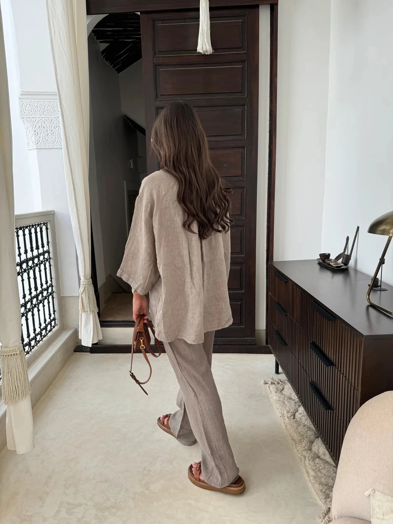 Simple Cotton Linen Women's Summer Pants Suit, Multi Colours