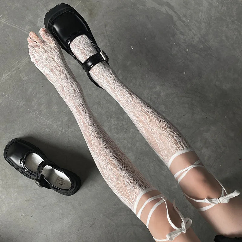 Streetwear Split Toe Socks, Strappy Lace Fishnet Stockings, Multi Designs