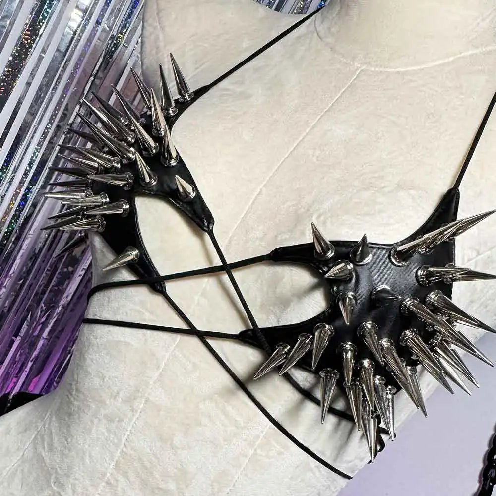 Gothic Crop Top with Spikes, Punk Rave Festival Bra, Multi Designs