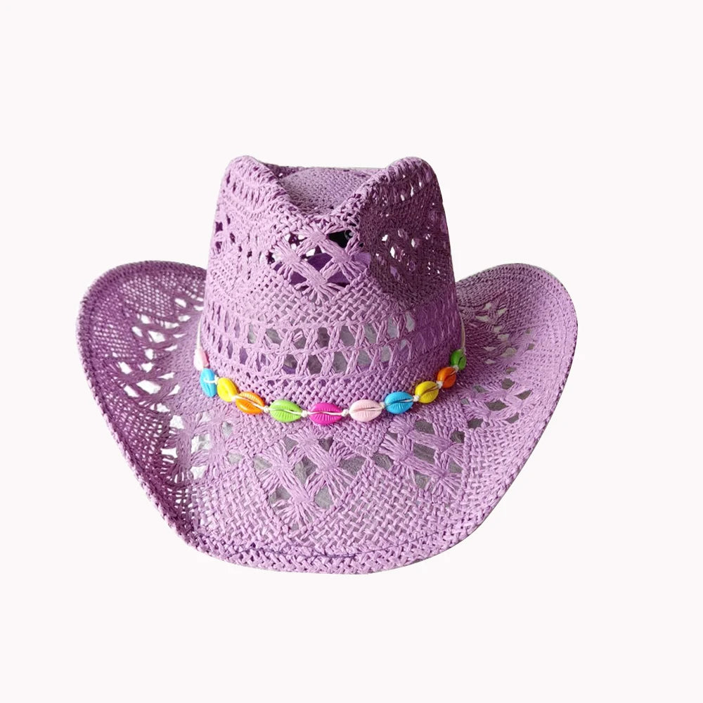 Women's Openwork Woven Cowboy Hat, Multicolours