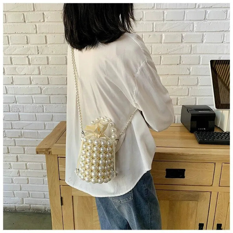 Handmade Pearl Shoulder Tote Bag, Wedding Evening Handbag