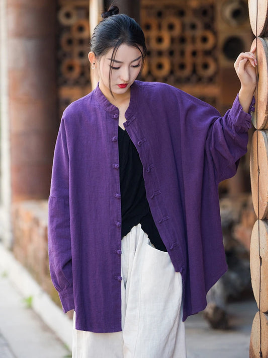 Fashion Cotton Linen Women's Stand Collar Jacket, Multi Colours