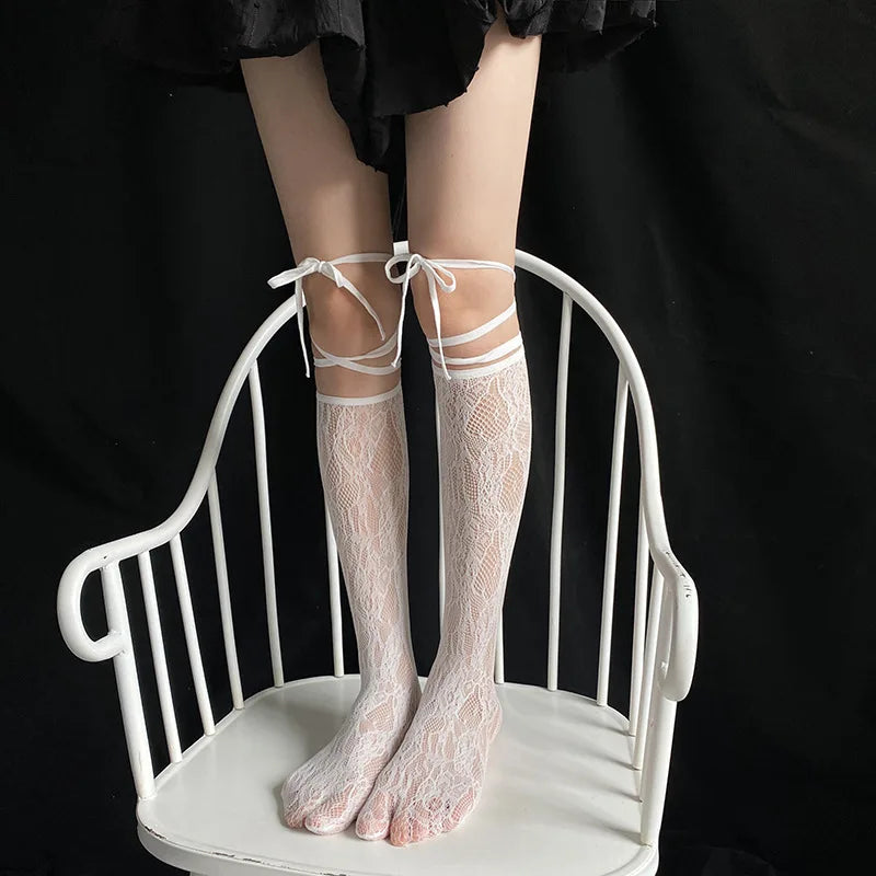 Streetwear Split Toe Socks, Strappy Lace Fishnet Stockings, Multi Designs
