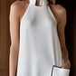 Vireous Elegant Party Dress, Sleeveless Asymmetrical Midi Evening Dress