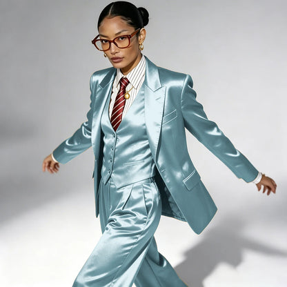 Professional Performance Wear Women's Tuxedo, Gold Satin Three-Piece Suit, Night Wear