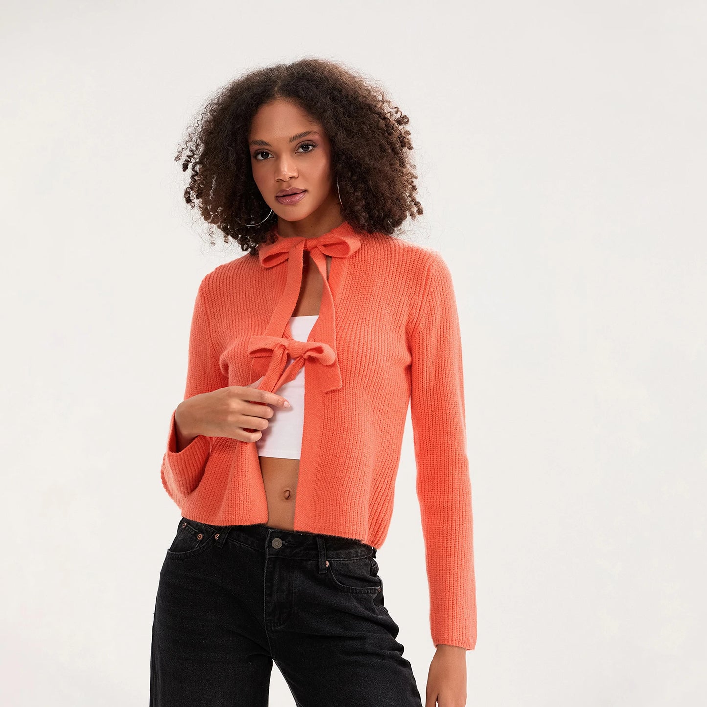 Bow Tied Front Knitted Women's Cardigan, Multi Colours