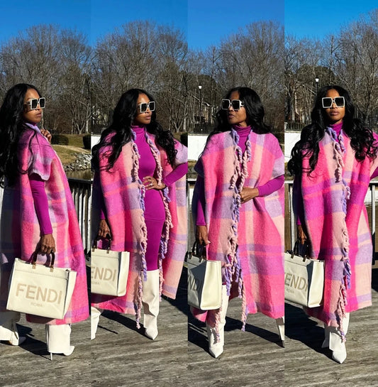 Pink Fashion Open-Front Fuzzy Long Cardigan, Plus Sizes