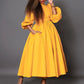 Vireous Elegant High-Neck Bubble Sleeve Midi Dress, Popping Colours