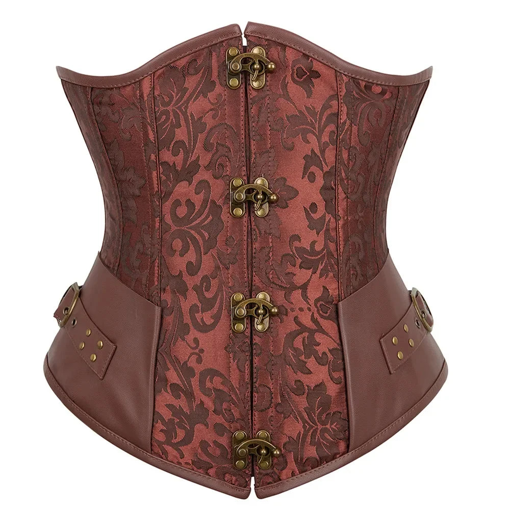 Faux Leather Underbust Corset, Goth Burlesque Corset with Embroidery, Plus Sizes