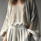 Vireous Women's Loose Cardigan Jacket, Fashion Bohemian Lace Patchwork Overwear