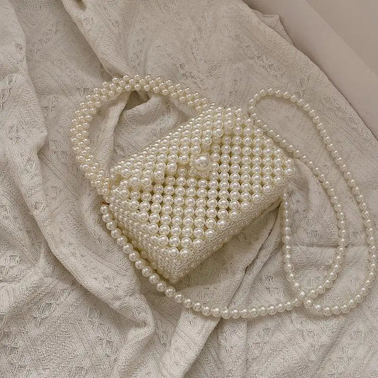 Small Pearl Cross Body Handbag with Pearl Handle & Strap