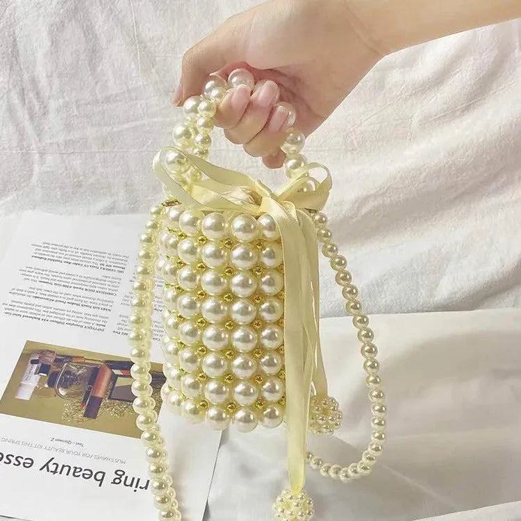 Handmade Pearl Shoulder Tote Bag, Wedding Evening Handbag