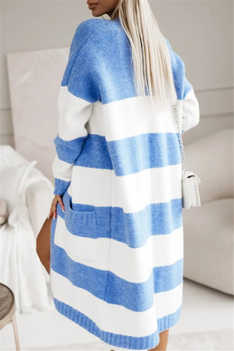 Women's Long Striped Knitted Sweater Coat, Multicolours