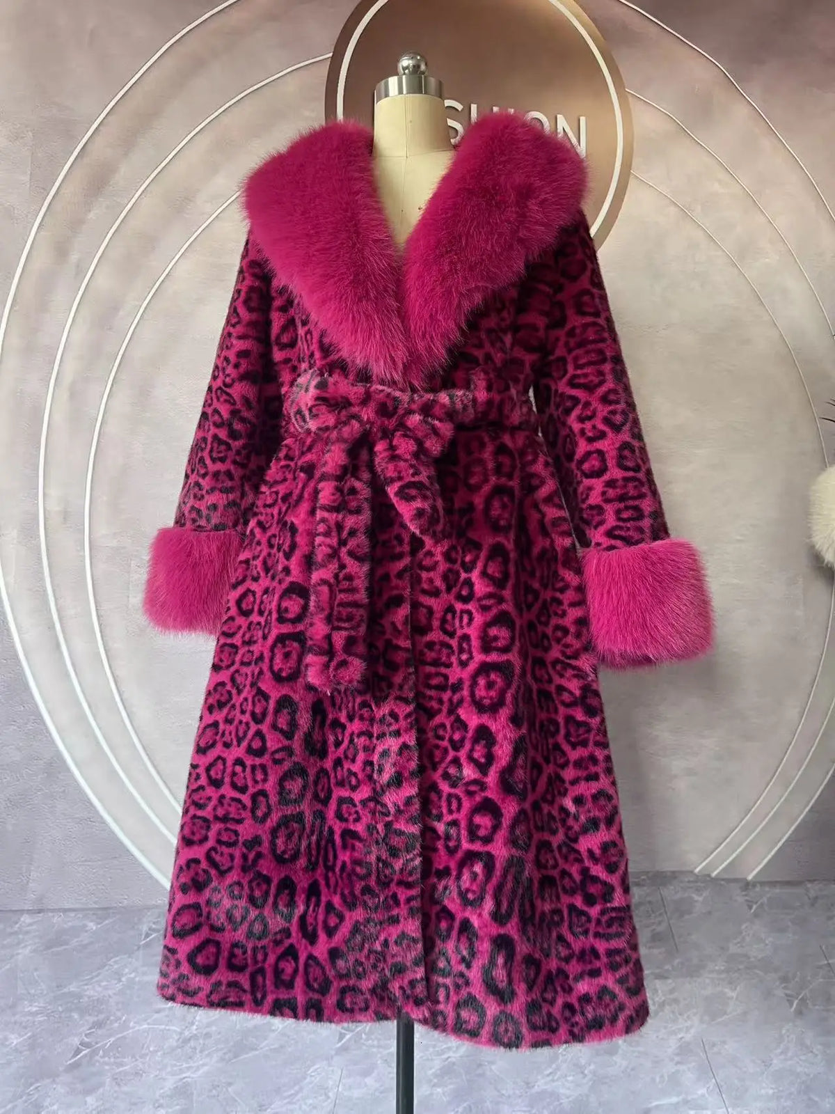 Women's Luxury Faux Mink Fur Coat with Contrast Collar, Multi Colours