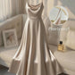 Vireous Pearl-Beaded Strap Satin Slip Retro Dress, Elegant Summer Evening Dress