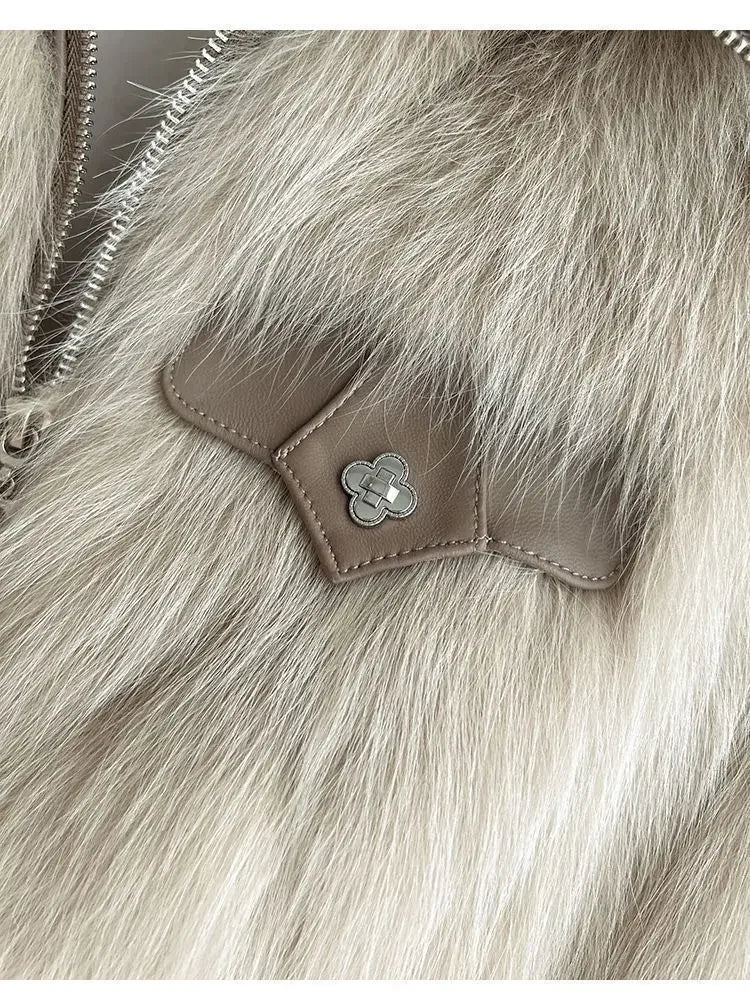 Vireous Polo Collar Women's Faux Fur Bomber Jacket, Spring and Autumn Collection