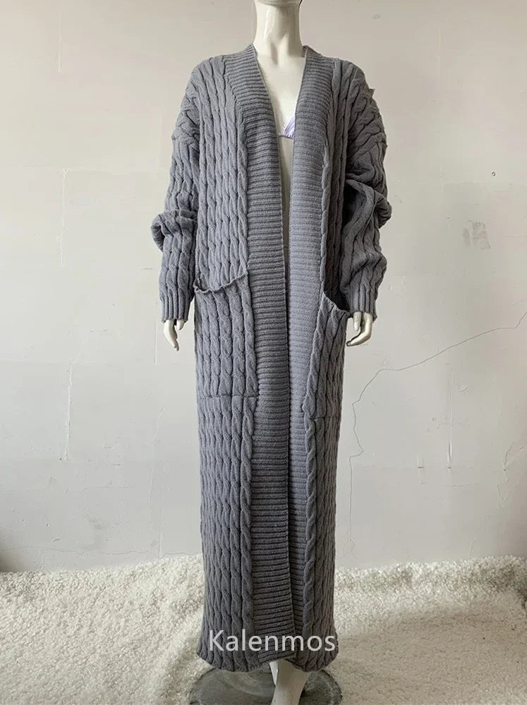 Vireous Very Long Cardigan, Women's Cable Knit Jacket, Multicolours