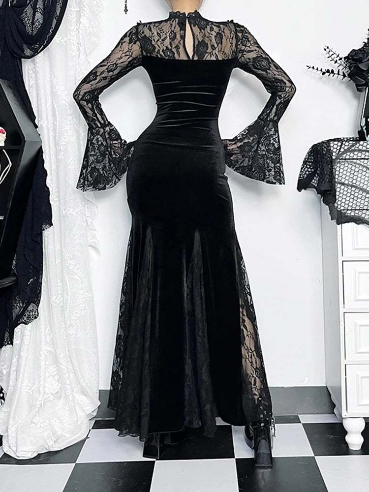AltGoth Romantic Goth Aesthetic Flare-Sleeve Clubwear Dress