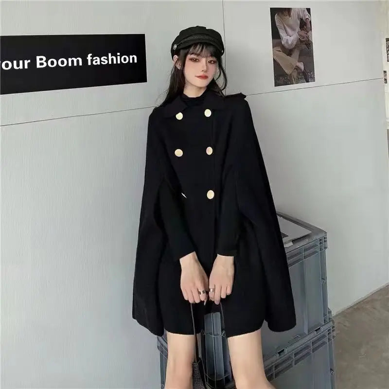 Vireous Women's Fashion Single-Breasted Poncho Coat