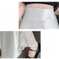 Vireous Satin Women's Long Skirt, Side Lace Patchwork