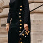 Vireous Women's Buttoned Split-Side High Neck Evening Black Dress