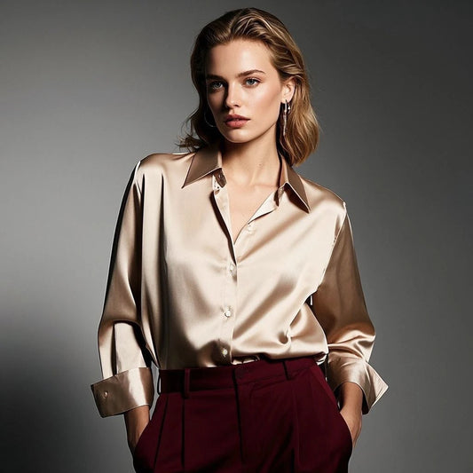 Vireous Luxury Soft Satin Women's Classic Shirt, Block Colours